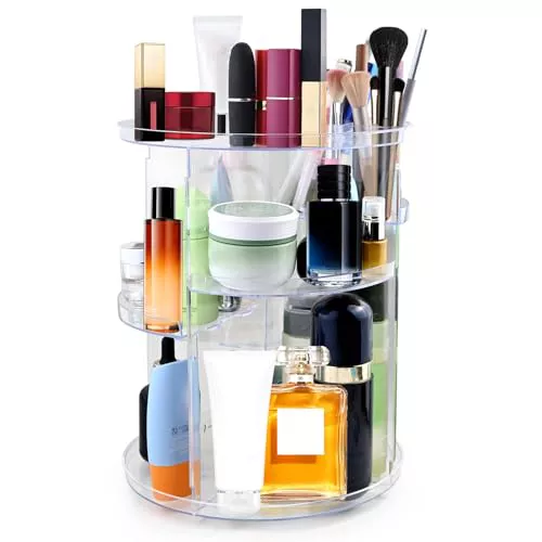 Organizador para maquillaje, giratorio 360°, contenedor para cosméticos, organizador de tocador, organizador multifuncional con 5 niveles ajustables para dormitorio, baño