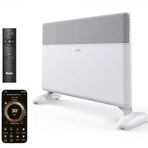 Ballu Radiador Eléctrico Bajo Consumo 2000W, Convector Eléctrico WiFi con App, Pantalla Táctil, Calefacción Eléctrica con Google Home y Alexa, Instalación Pared o Suelo, Mando a Distancia,Blanco