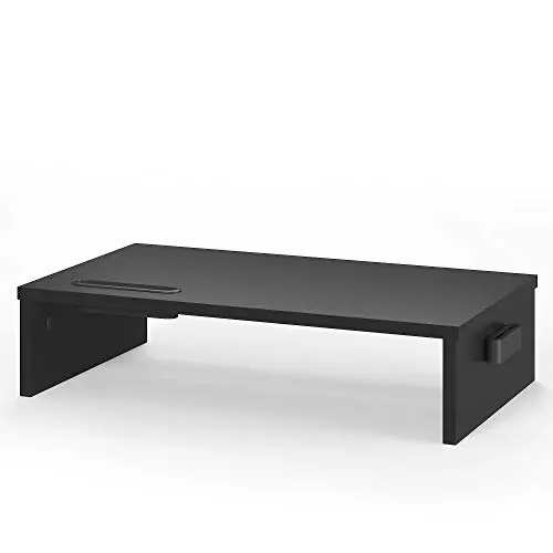 BONTEC Elevador Monitor de Madera, Alzador Pantalla Ordenador Negro, Soporte Monitor W420 x D235 x H104 con Surco del Teléfono y Gestión de Cables