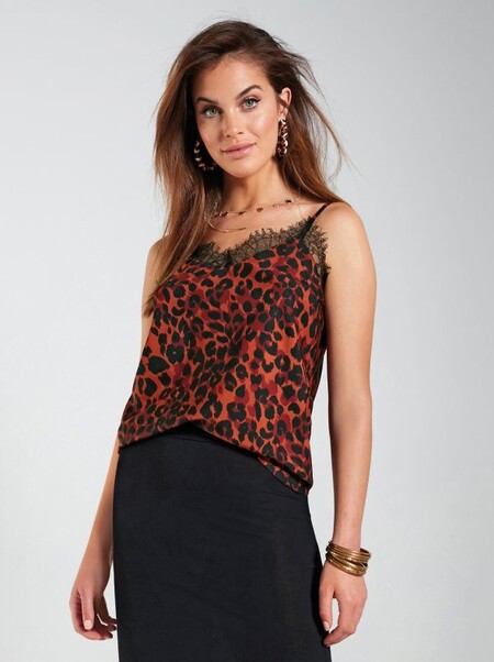 Top Lencero Con Animal Print Leopardo Marron Top Lencero Con Animal Print Leopardo Marron