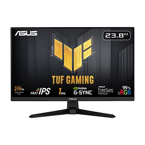 ASUS VG249QM1A Monitor Gaming, FHD de 23,8 Pulgadas, 1920×1080, Fast IPS, Overclock a 270 Hz, Extreme Low Motion Blur, 1 ms (GTG), sRGB del 99%, FreeSync Premium, G-Sync