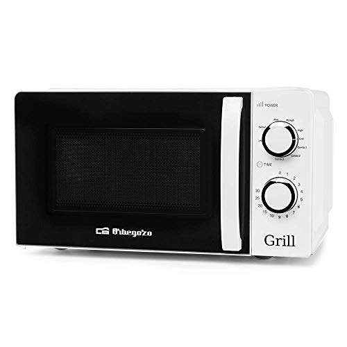 Orbegozo MIG 2130, Microondas con grill, 20 litros de capaciad, 900 W, 3 funciones combinadas, incluye rejilla para funcion gril, temporizador, señal de fin de coccion, color blanco