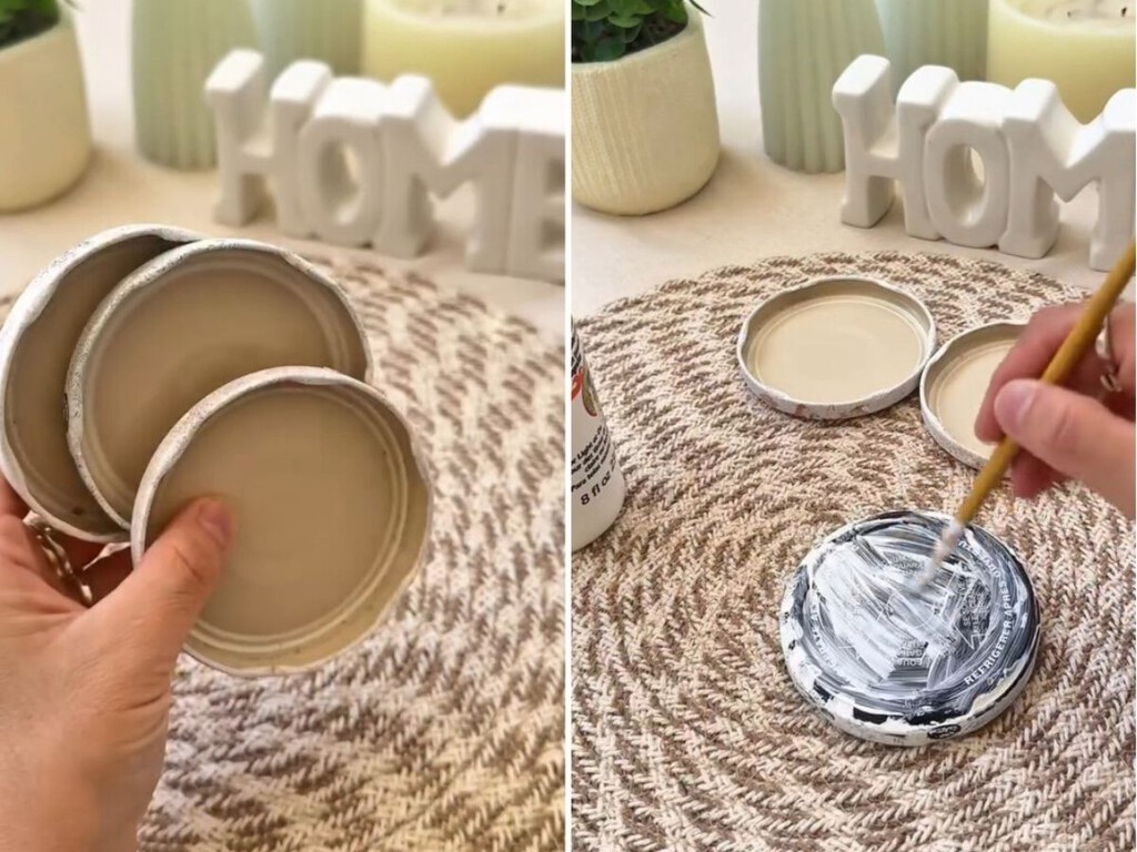 No lo sabía, pero si reutilizas las tapas de los botes de cristal, puedes hacer muy rápido este objeto decorativo para la mesa