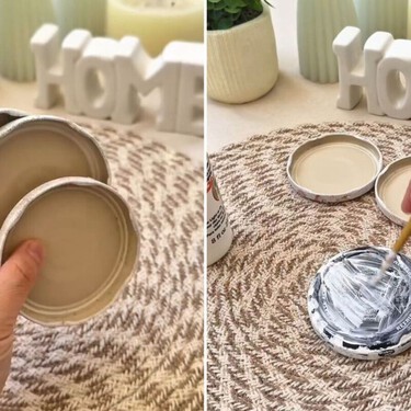 No lo sabía, pero si reutilizas las tapas de los botes de cristal, puedes hacer muy rápido este objeto decorativo para la mesa 