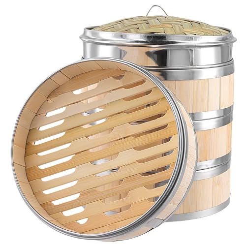 UNGFEI Cesta de vapor de bambú de 20 cm con tapa, 4 niveles