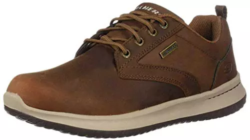 Skechers Hombre Delson Antigo Trainers, Dark Brown Leather, 44 EU