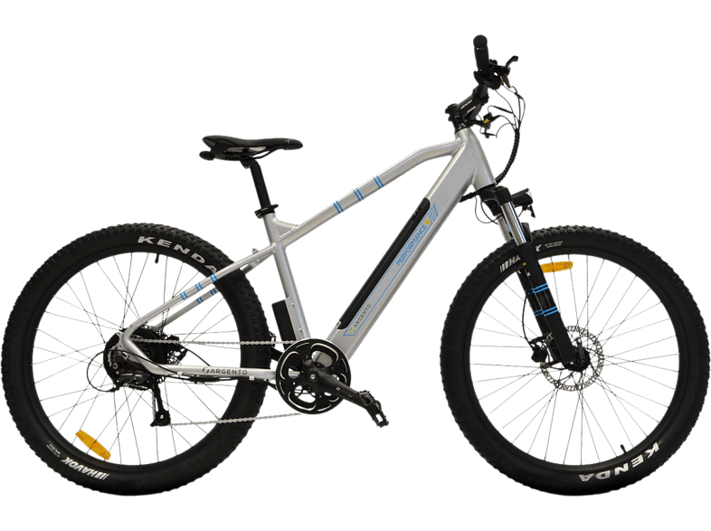Bicicleta eléctrica - Argento Performance MTB, 250 W, 25 km/h, Shimano de 7 vel., 27.5 " x 2.3 ", Gris