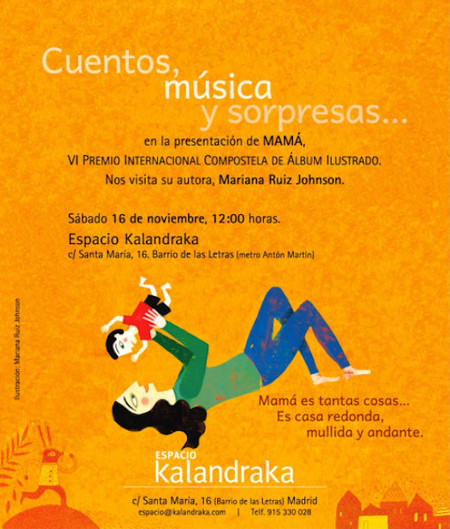 El próximo sábado actividades para niños en la presentación de 'Mamá': será en el Espacio Kalandraka de Madrid