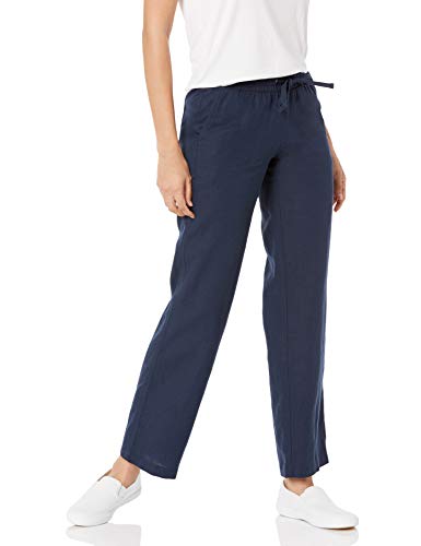 Amazon Essentials Pantalón de Pierna Ancha con Cordón Ajustable en Mezcla de Lino (Disponible en Tallas Grandes) Mujer, Azul Marino, XS