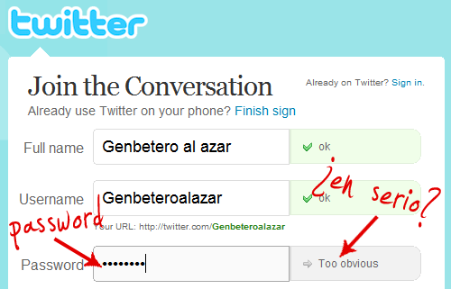 Twitter no recomiendo usar "password" como contraseña, pero ellos la usan
