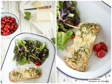 Salmón crujiente con almendras y gruyère. Receta