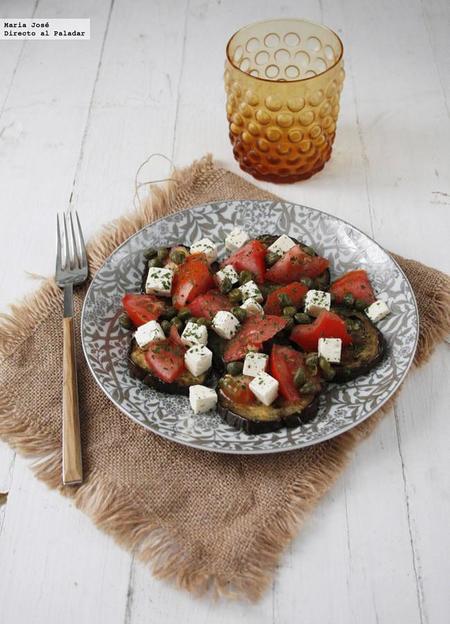 Ensalada de queso feta y berenjenas a la plancha. Receta