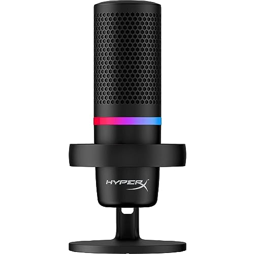 HyperX DuoCast –RGB Micrófono de condensador USB para PC, PS5, PS4, Mac, soporte antigolpes de perfil bajo, cardioide, omnidireccional, filtro pop, control de ganancia, juegos, streaming, podcasts