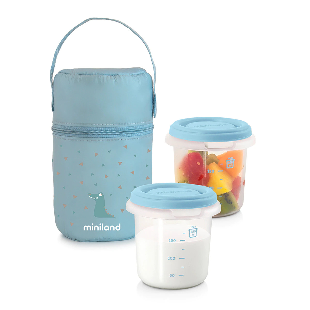 Juego de Recipientes Herméticos Miniland Silky Pack 2 Go Hermisized Rose + Bolsa Isotérmica azul