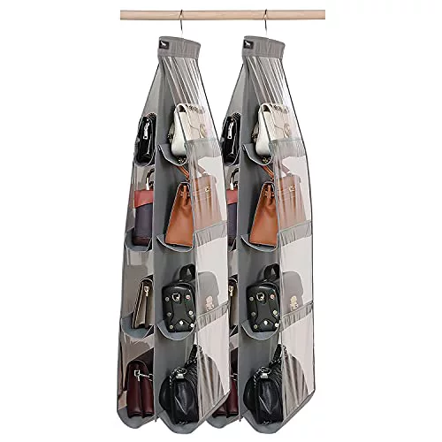 zebricolo, 16 Organizador de Bolsos, 2 Pieces * 8 Bolsillos, de Mujer, Ahorra Espacio, Colgador de Bolsos, Gris