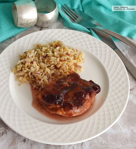 Pollo con salsa de arándanos y naranja. Receta en olla de cocción lenta