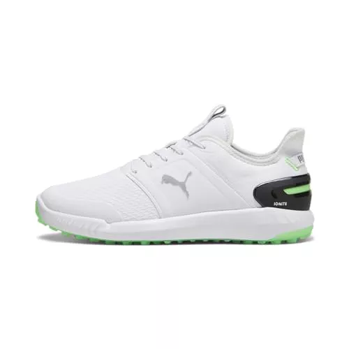 PUMA Men IGNITE ELEVATE Golf Shoe, PUMA WHITE-FLURO GREEN PES-PUMA BLACK, 42 EU