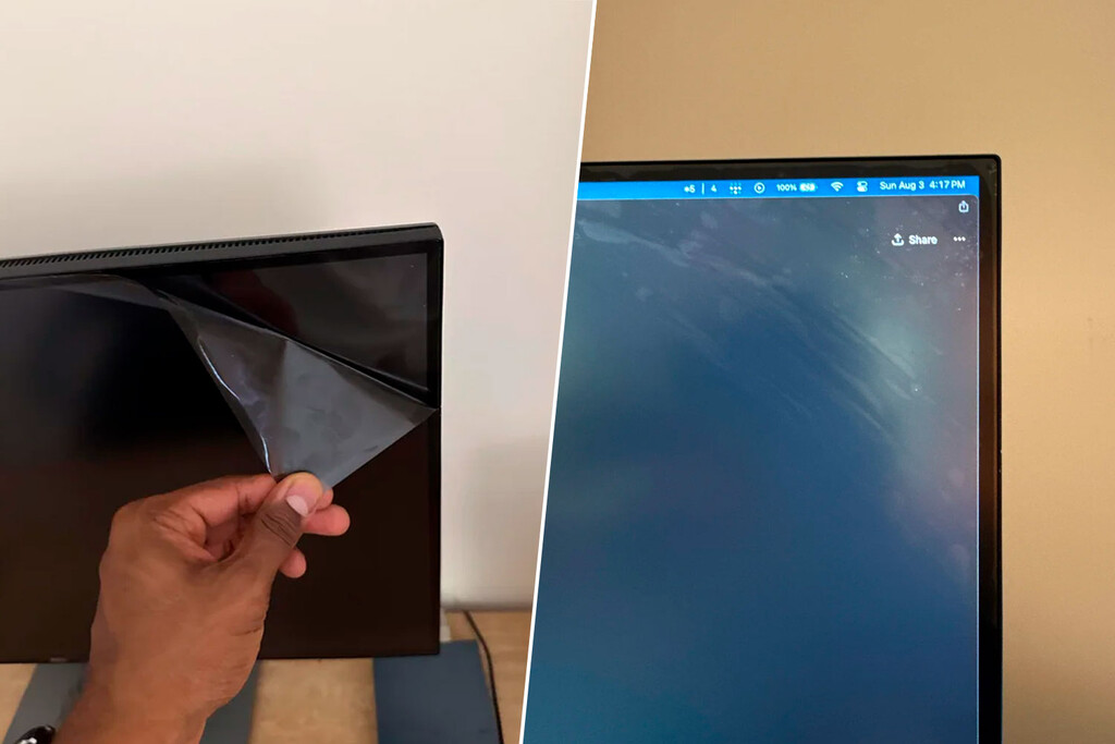 Cuando este usuario quitó el plástico protector de su nuevo monitor no se dio cuenta del error. Casi lo deja inservible