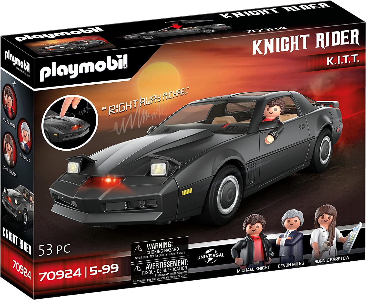 PLAYMOBIL 70924 Knight Rider, El Coche fantástico, con luz y Sonido Originales, para niños y Fans de Knight Rider