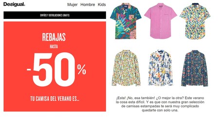 50% de descuento en camisas para hombre Desigual. Tanto envío como devolución son gratuitos