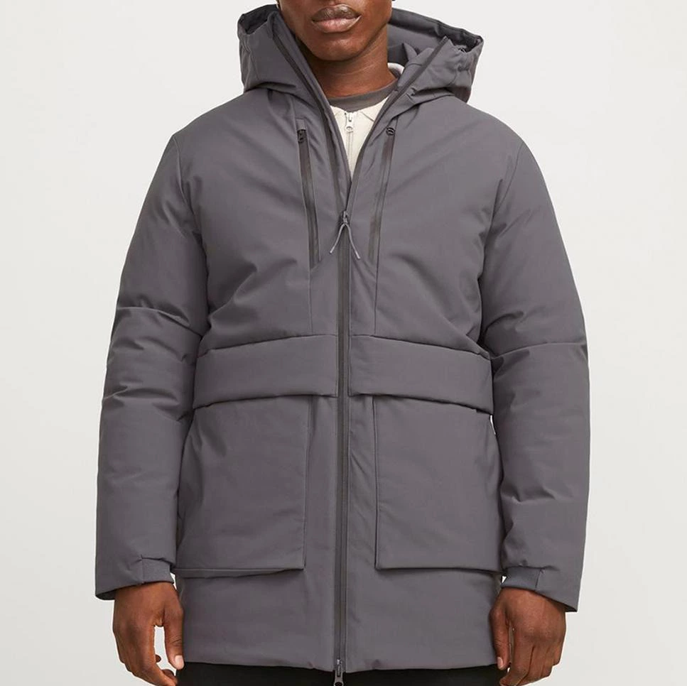 Abrigo confort acolchado concierre mediante cremallera cuello con capucha de hombre
