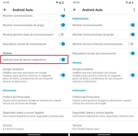 左: Android Auto の以前のバージョン |右: Android Auto 8.7+
