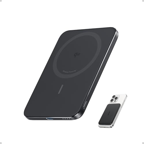 Anker Nano Certificado Qi2 15W Power Bank Magsafe ultradelgada de 5000 mAh, Cargador portátil Compatible con MagSafe,diseño ergonómico, para iPhone 17/16/15/14, Negro