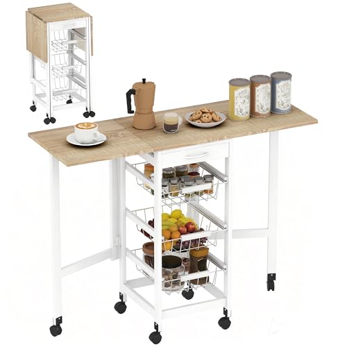 HOMCOM Carrito de Cocina con Alas Plegable