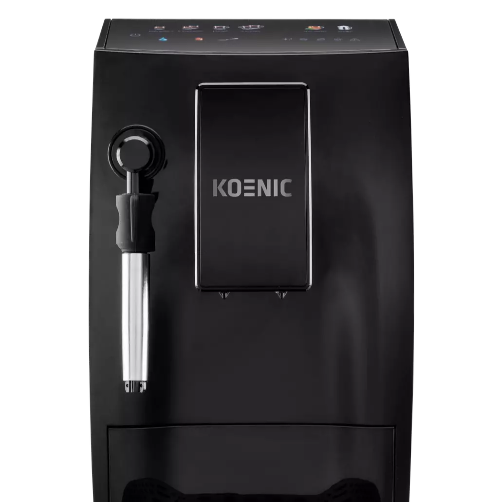 Cafetera superautomática - KOENIC KFAC 2016025 ES, 20 bar, 1.6 l, 2 tazas, Panel táctil, Molinillo cónico con 5 ajustes, Negro

