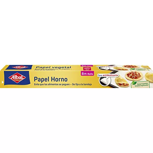Albal Papel Horno en rollo - Papel de horno antideslizante con puntos de silicona, rollo antiadherente para preparar pasteles y repostería, no se enrolla ni desliza, antigrasa, 8 m x 38 cm