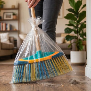 Poner una bolsa de plástico en la escoba antes de barrer: el sencillo truco que ayuda a recoger mejor el pelo y el polvo