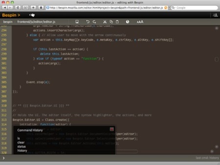 Bespin, editor de código web online de los Mozilla Labs