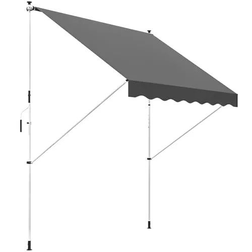Outsunny Toldo Manual Retráctil 3x1,5 m, Toldo Exterior Terraza Enrollable, Altura Ajustable 170-280 cm, con Manivela, Anti-UV e Impermeable, Sin Taladro, para Balcón, Jardín, Gris