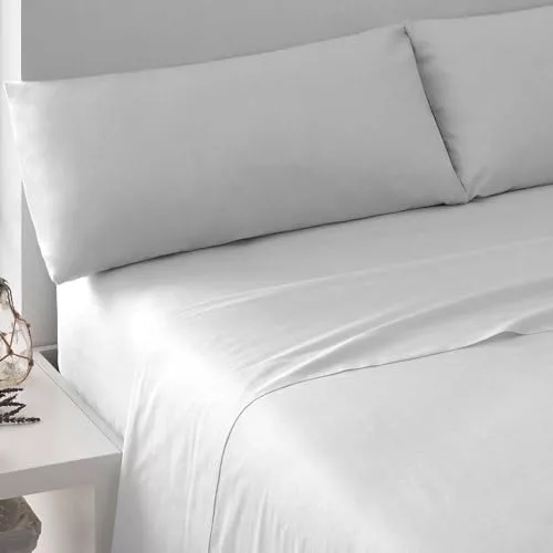TRAMAS+ Sábanas 100% Algodón, Suave y Traspirable, Juego de sábanas 3 Piezas, Sábana Bajera Ajustable, Encimera, 1/2 Fundas de Almohada - Cama 90 cm, Blanco