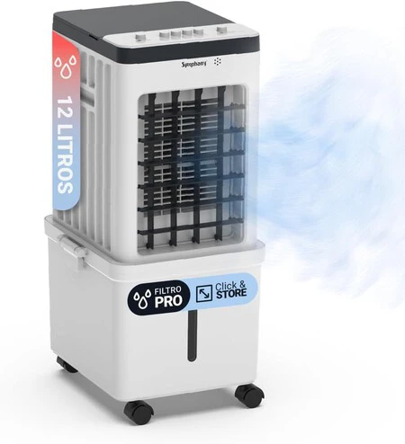 SYMPHONY Ventus12— Climatizador Evaporativo Portátil 12L, Silencioso 30 dB para Dormitorio y Oficina, Solo 65W (-90% vs Aire Acondicionado), Llenado...