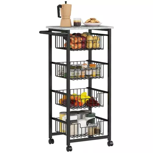 HOMCOM Carrito de Cocina con Ruedas, 4 Cestas, 49,5x31x91 cm, Gris Claro