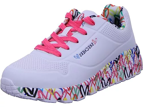 Skechers UNO LITE LOVELY LUV, Zapatillas para Niñas, White Synthetic/H. Pink Trim, 39 EU