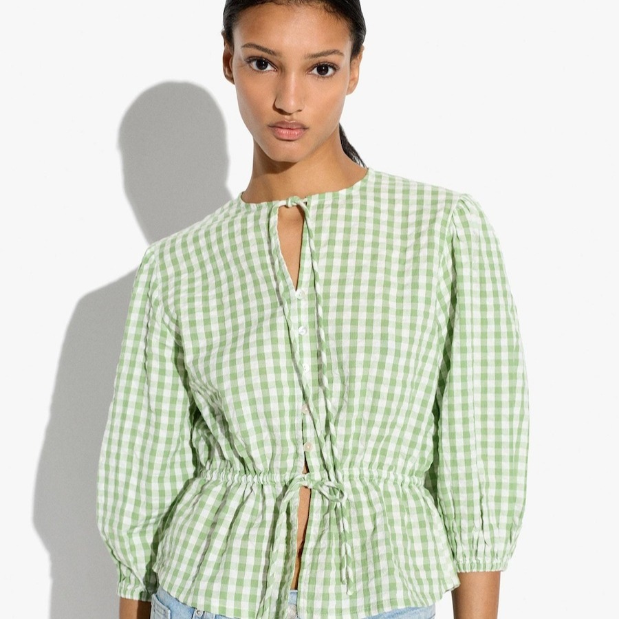 Parfois
Blusa de mujer 100% algodón con volante y estampado vichy Parfois