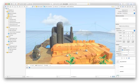 同じプロジェクト内で iOS、tvOS、macOS をサポートする SceneKit ゲームを含む Xcode サンプル。