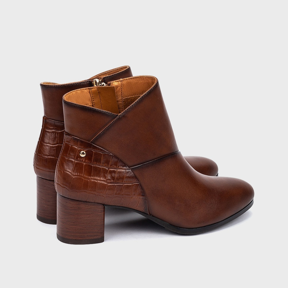 Botines de tacón de mujer de piel con cremallera y tacón bloque - Pikolinos
