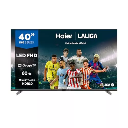 Haier Direct LED Full HD H40K85EFX - 40", Smart TV, Google TV, Dolby Audio, HDR 10, Smart Remote Control, Google Assistant, Bluetooth 5.1, DBX TV, HDMI 2.1 x 4, Sin Marcos, 2024