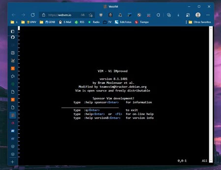 WebVM のおかげで、ブラウザ内で VIM インスタンスが実行されています。