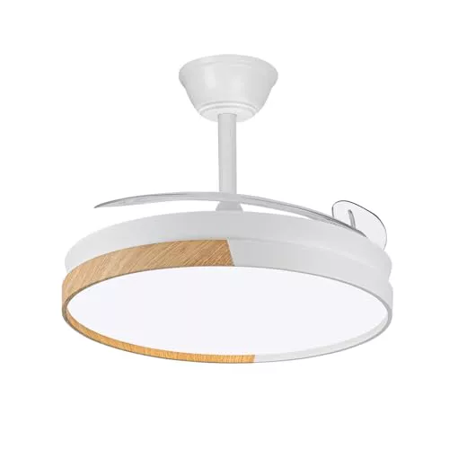wonderlamp - Ventilador LED aspas plegables Arpino Blanco+Madera CCT 3000-4000-6000K, Intensidad Regulable 45W, Silencioso