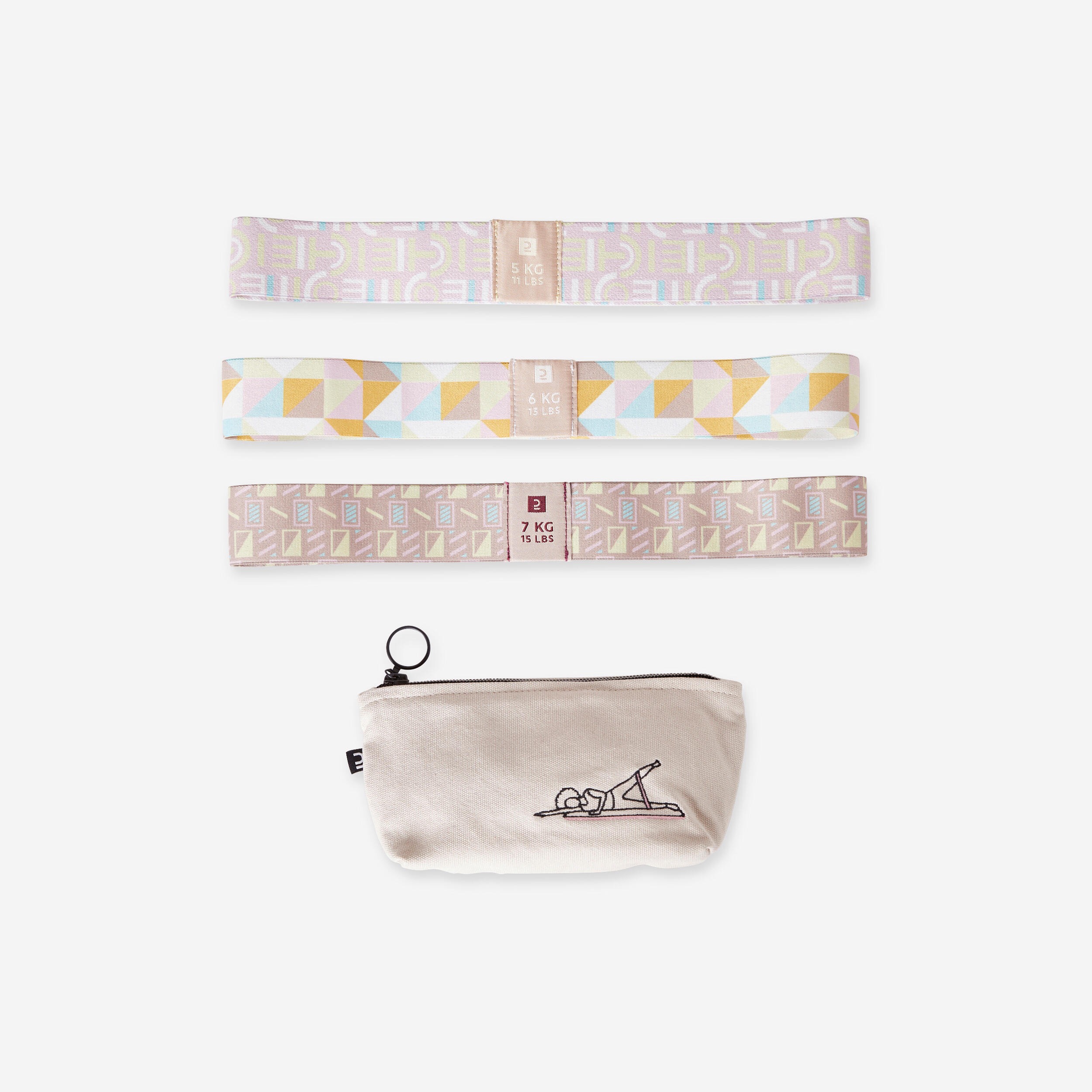 Kit 3 Minibandas Elásticas Fitness Textil Resistencia 5-6-7 kg
