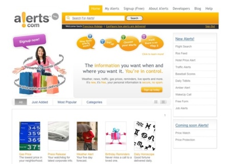 Alerts.com, alertas por correo y por sms