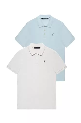 Polo Club Pack de Dos Polos de Manga Corta Azul Claro y Blanco con Logo Bordado de Hombre