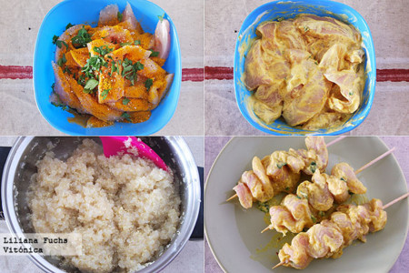 Pinchos de poll al curry con quinoa. Receta saludable