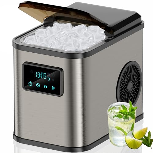 KeeGone Máquina de Cubitos de Hielo de Acero Inoxidable Con Pantalla LED Función de Limpieza Depósito de Agua de 2 Litros Incluye Pala y Cesta 2 Tamaños Para Cocina