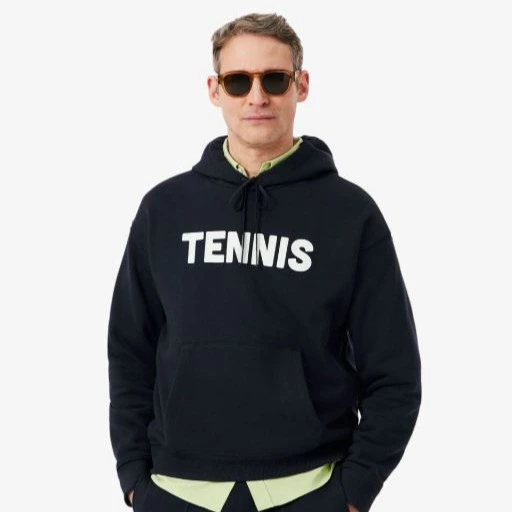 Sudadera de hombre con capucha de tenis con estampado en negro Negro Lacoste

