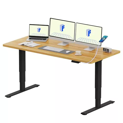 FLEXISPOT EC5 Plus Escritorio Elevable Eléctrico con Doble Motor, Puerto USB, con un Tablero Entero y 3 Columnas, 120 KG de Carga, 4 Memorias, Mesa elevable para Trabajar y Hogar 140 x 80cm, Arce